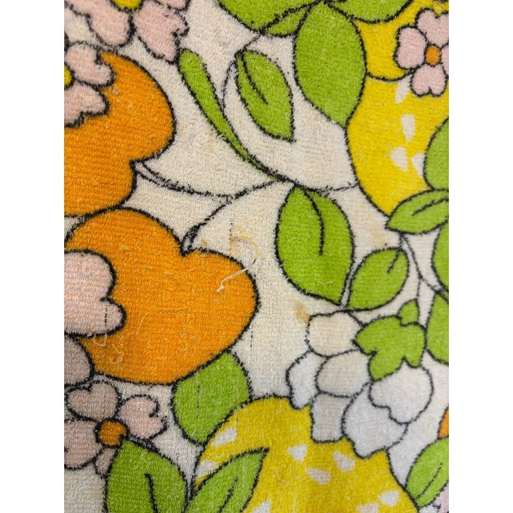 Vintage Citrus Floral Fruit Print Terry Cloth Towel Sheet Colorful Retro 120x100
